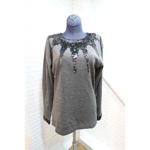 Women's Sweater Size small Outlander‎ grey Bedazzled sequin collar blouse NWOT